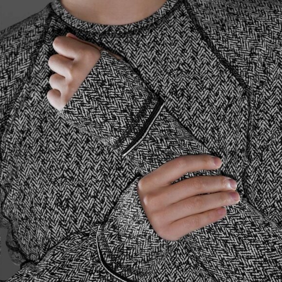 Lululemon Runderful Long Sleeve Scattered Herringbone Black White - Picture 6 of 12